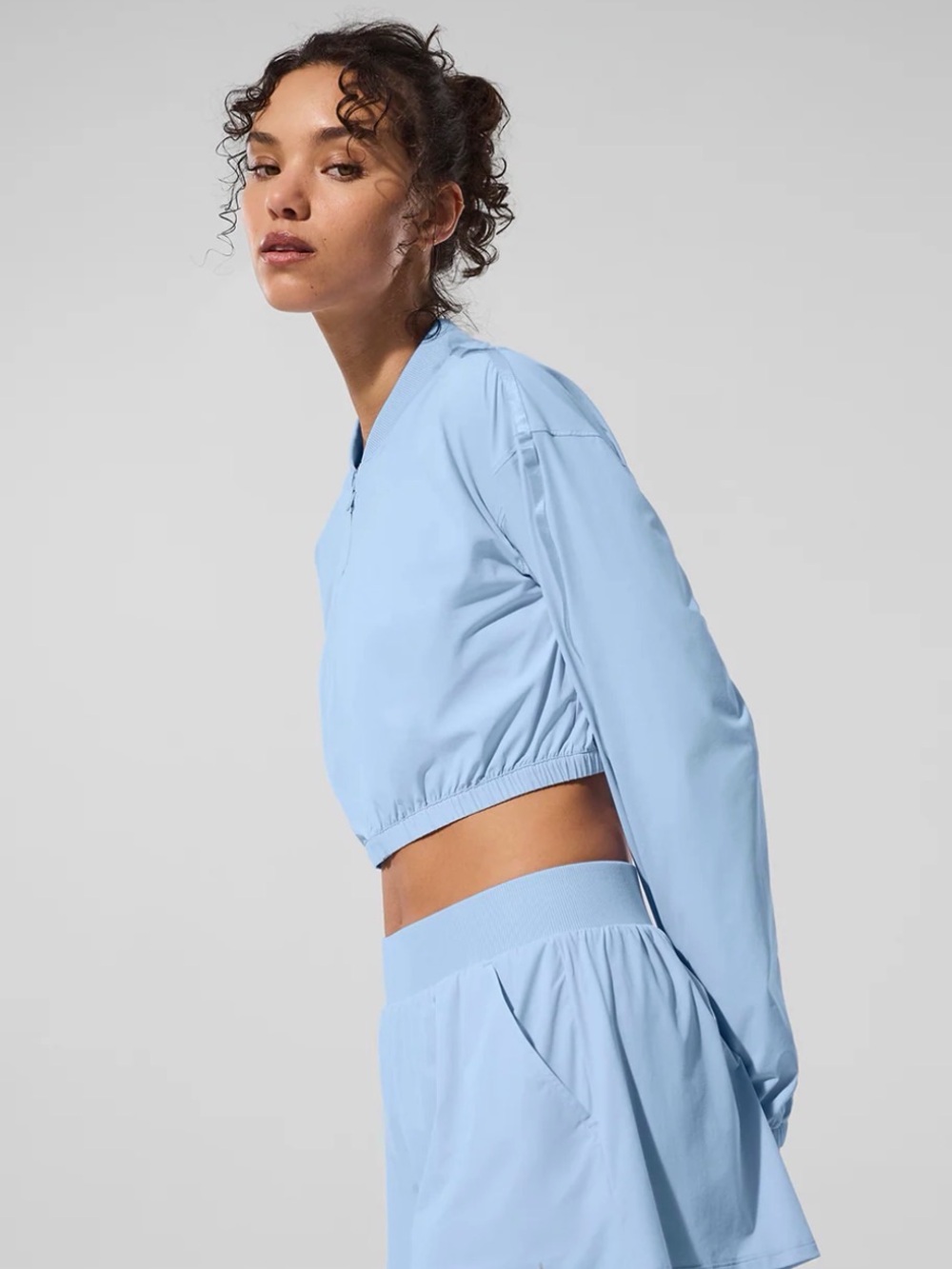ALO Yoga Cropped Breezy Full Zip Cover Up- Seashell Blue